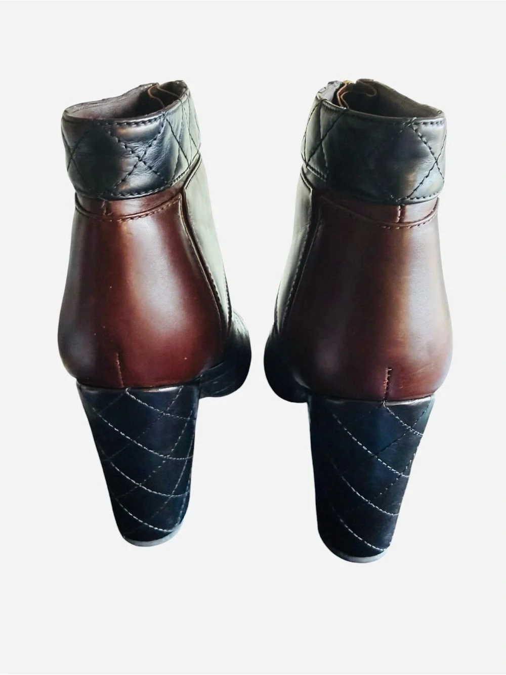 Chanel Quilted Two-Tone Leather Ankle Boots Burgundy & Black Sz EU 39.5/US 9.5